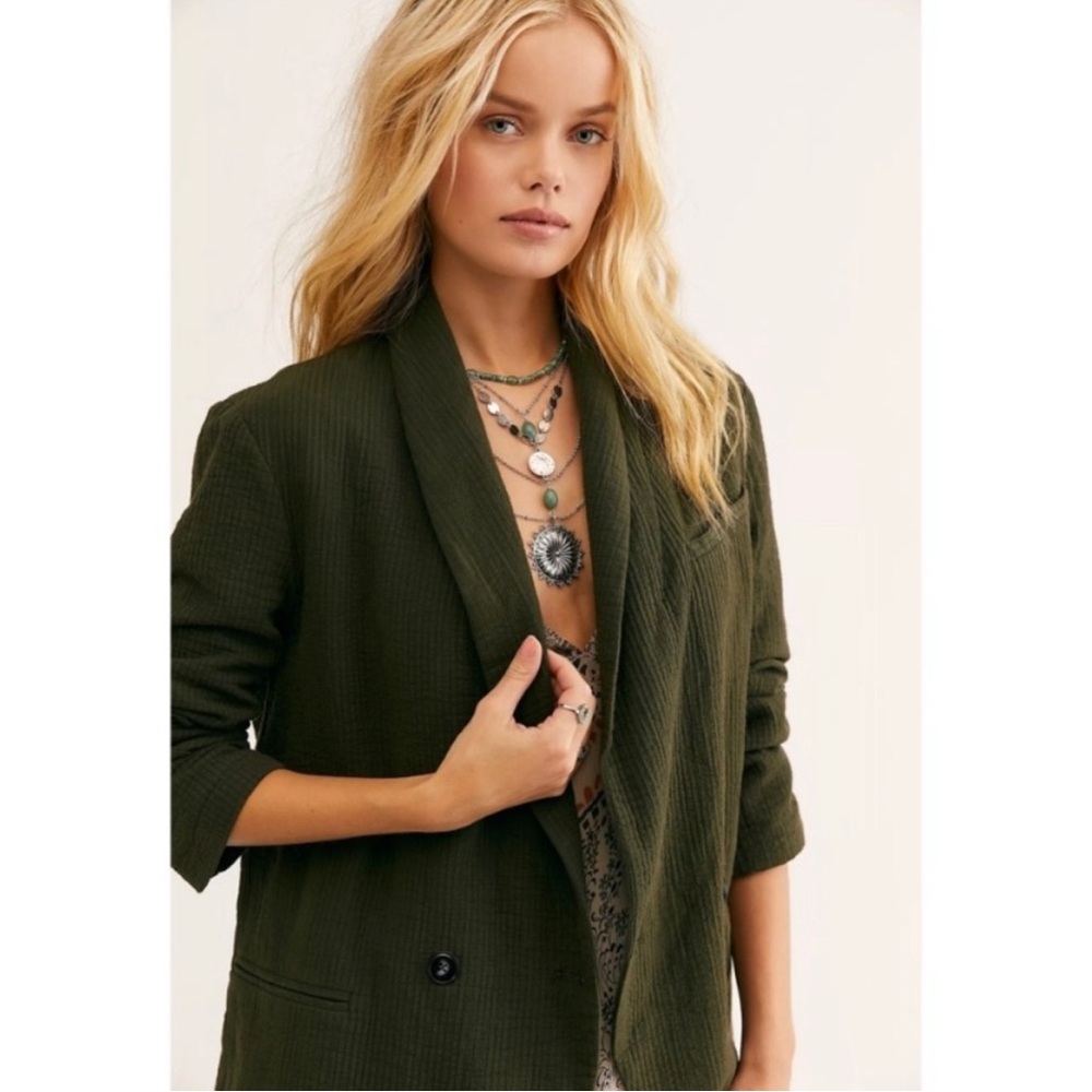 Free People Olive Green Textured Blazer Jacket